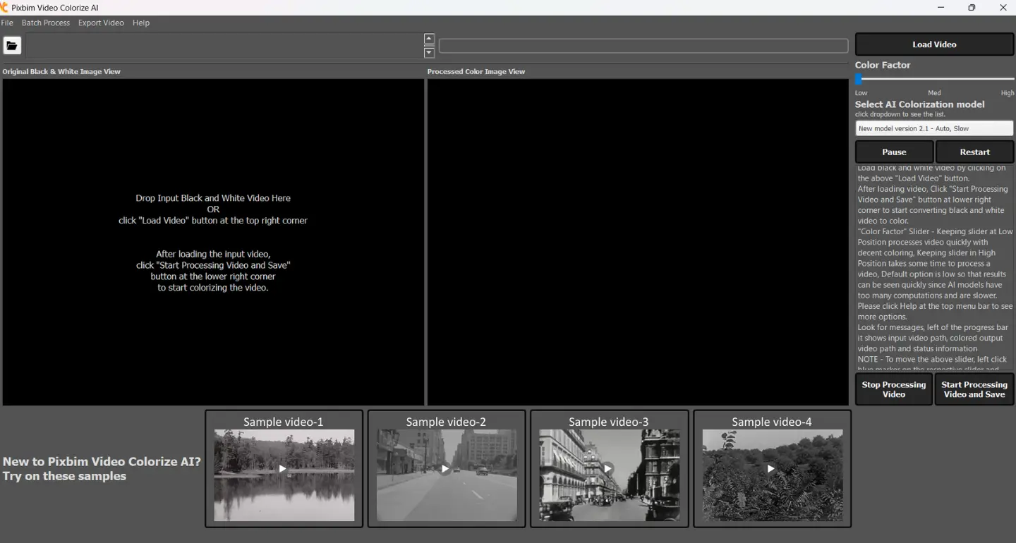 The screenshot shown is the dashboard of new Pixbim Video Colorize AIv2.0.0