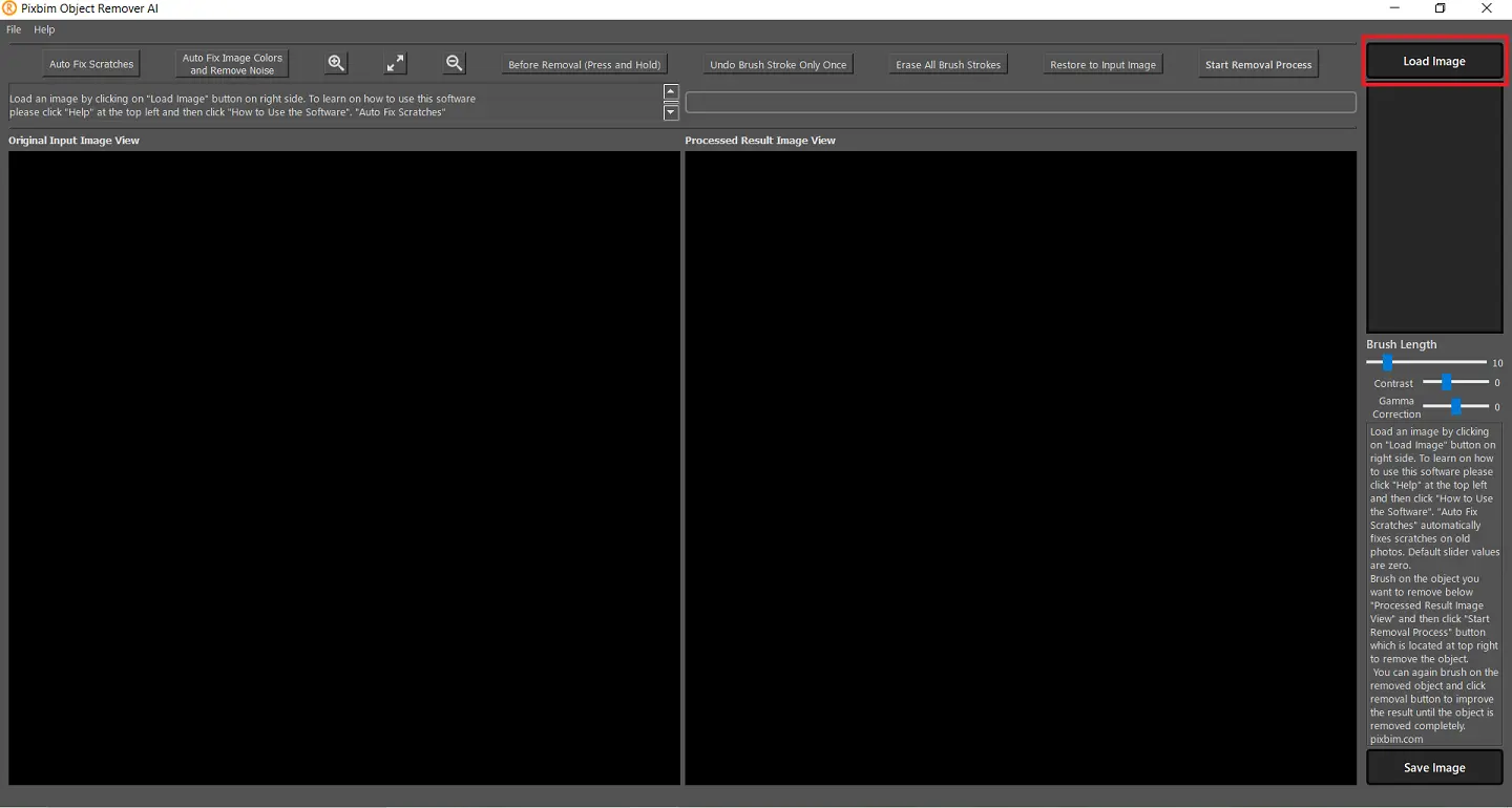 This Picture shows how to load a input photo in Pixbim Object Remover AI