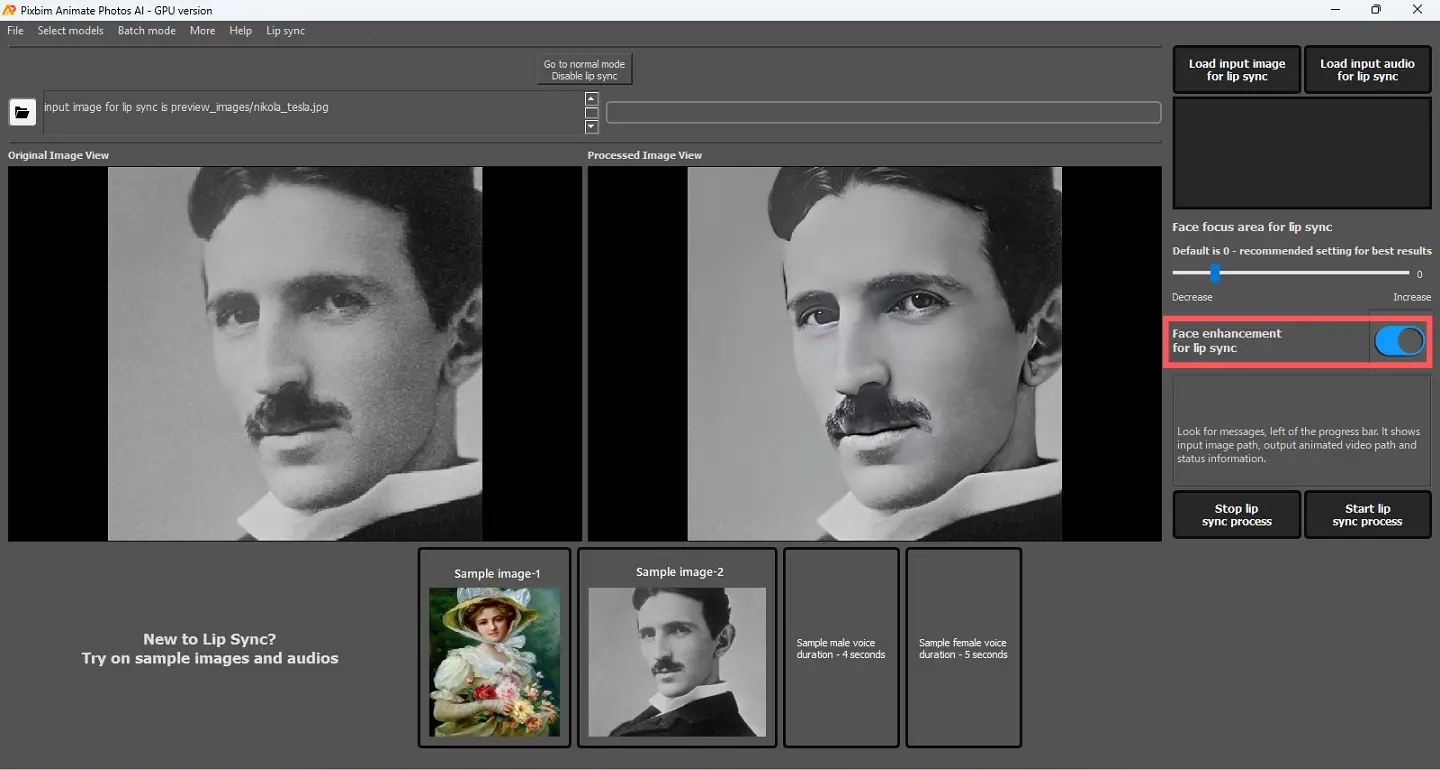 screenshot shows face enhancement option in pixbim face animated app