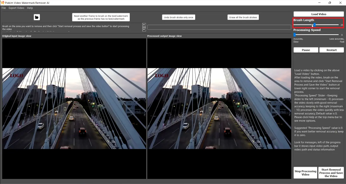 Selecting the Brush Length in Pixbim Video Watermark Remover AI