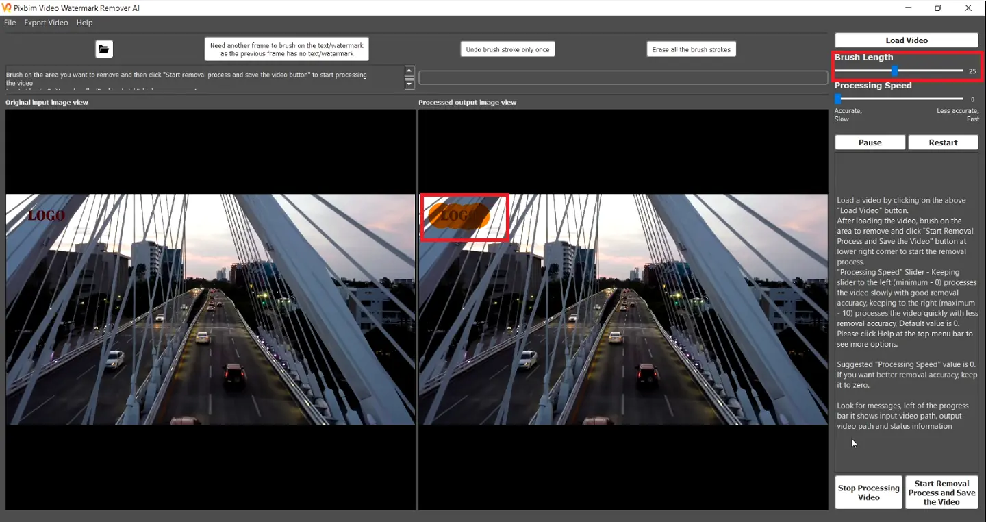 Brushing the Watermark Logo in the Video using Pixbim Video Watermark Remover AI