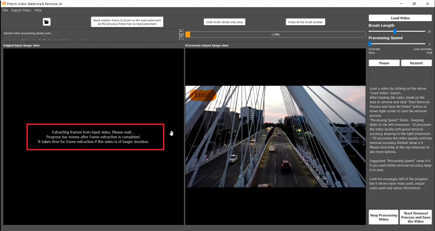 Additional Information regarding Pixbim Video Watermark Remover AI during the process